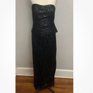 11-22 Ralph Lauren Evening Dress Gown Strapless 10 Black Sequins Occasion